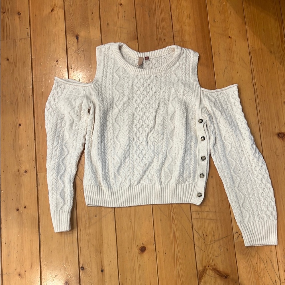 Anthropologie Pilcro cream Fishermans Cold Shoulder Sweater